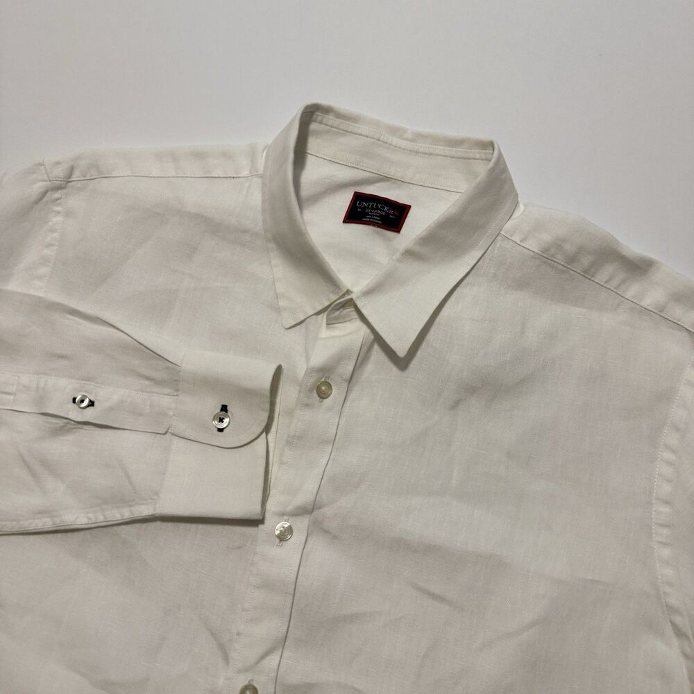 UNTUCKit Linen Shirt Mens 2XL White VIN Santo Classic Button Down Long Sleeve